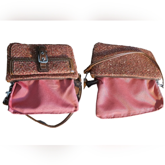 EUC | HTF Coach Pink & Brown Soho Wristlet | Wool Tweed & Leather - Picture 7 of 16